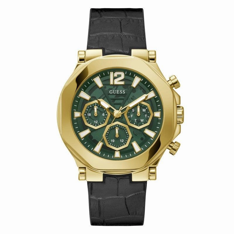 GUESS Mens Black Gold Tone Multi-function Watch GW0492G3