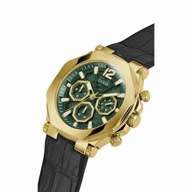 GUESS Mens Black Gold Tone Multi-function Watch GW0492G3