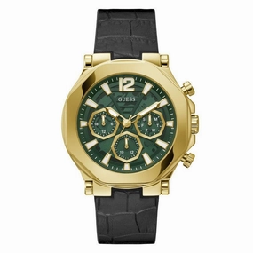 GUESS Mens Black Gold Tone Multi-function Watch GW0492G3
