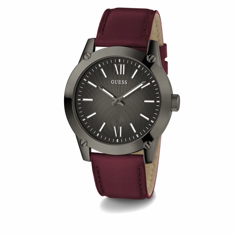 GUESS Mens Burgundy Gunmetal Analog Watch GW0628G4