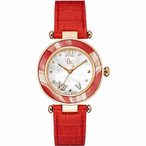 Guess Women's Watch - Classic Quartz SS Case White Dial Red Leather Strap | Y12006L1