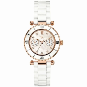 Guess Women's Watch - Diver Chic Quartz Mop Dial White Ceramic Bracelet | X46104L1S