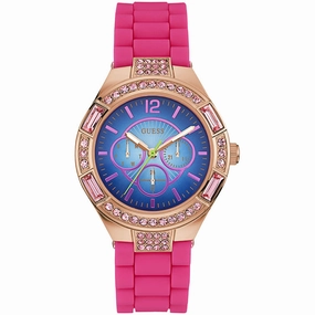 Guess Women's Watch - Lollipop Quartz Rose Gold Dial Pink Rubber Strap | W0777L1