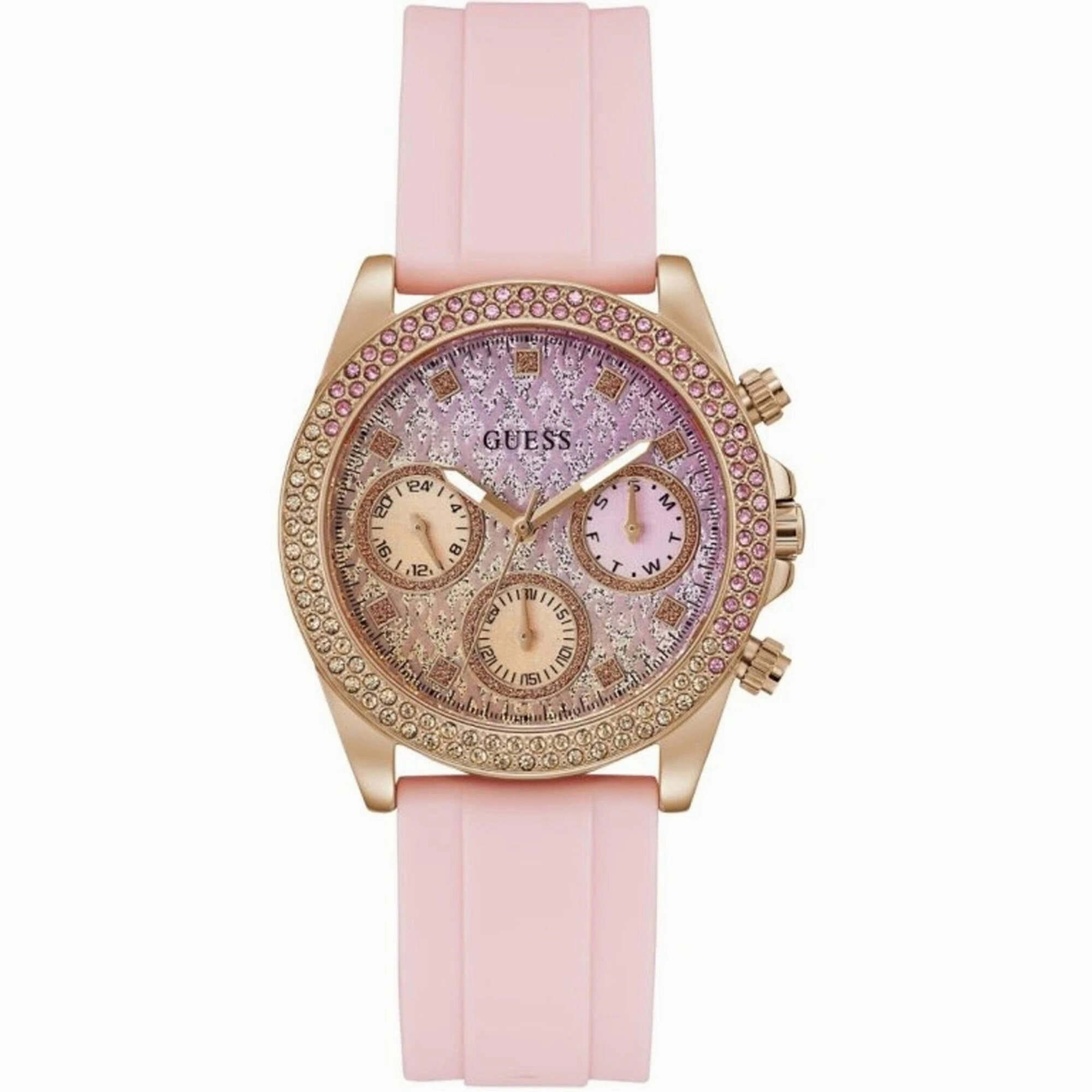 Guess Women's Watch - Quartz Day-Date Pink Dial Silicone Rubber Strap | GW0032L4