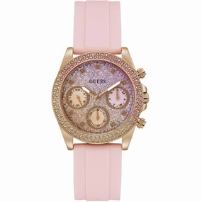 Guess Women's Watch - Quartz Day-Date Pink Dial Silicone Rubber Strap | GW0032L4