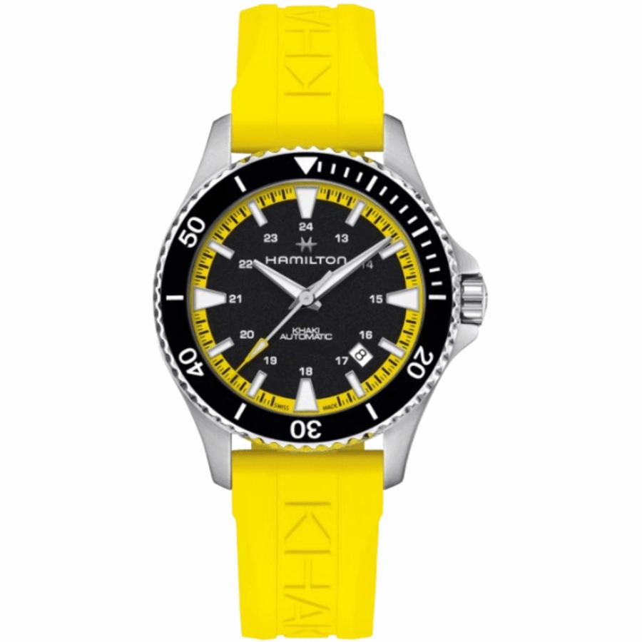 Hamilton Khaki Navy Scuba Auto Automatic Black Dial Yellow Rubber Strap Men's Watch H82395332