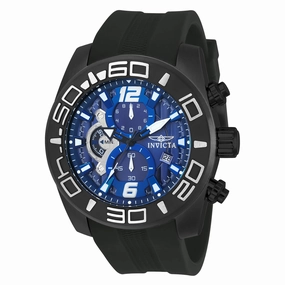 Invicta 22813 Men's Pro Diver Blue Dial Black IP Steel Black Silicone Strap Chronograph Watch