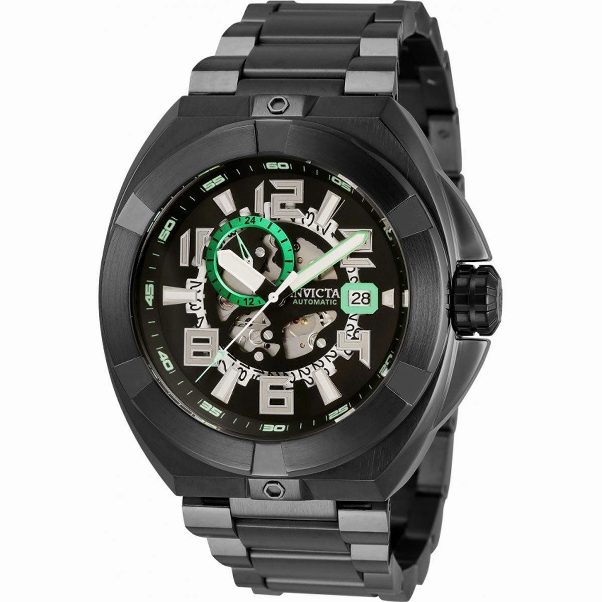 Invicta Men's Automatic Watch - Akula Black SS Bracelet Semi Skeleton Dial | 32711