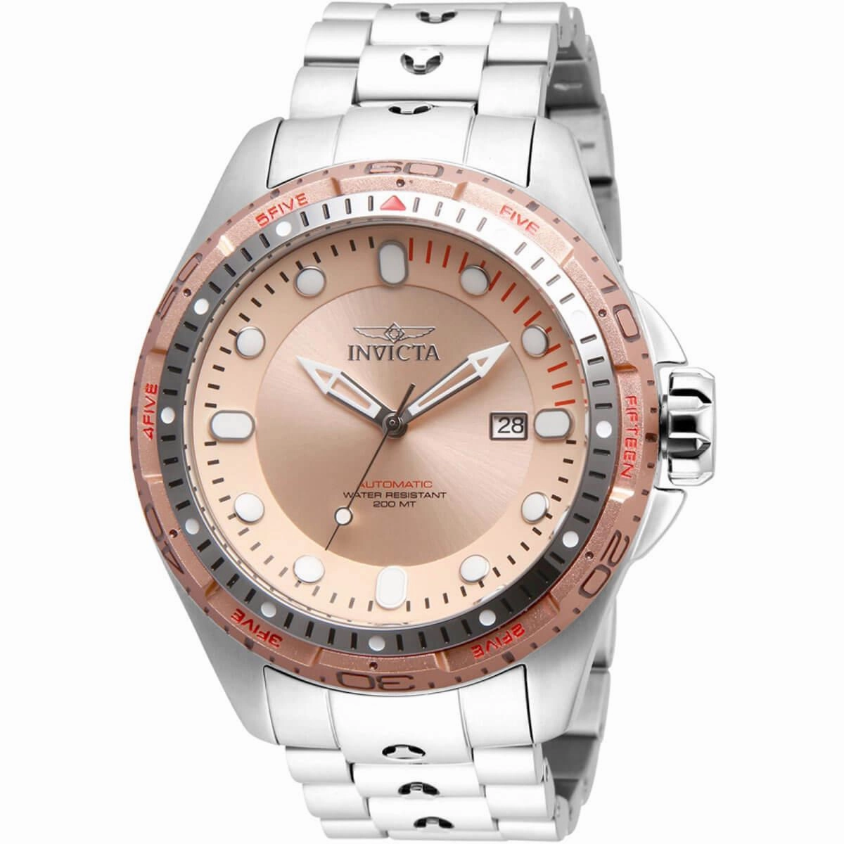 Invicta Men's Automatic Watch - Hydromax Rose Gold Dial Silver Tone Bracelet | 32237