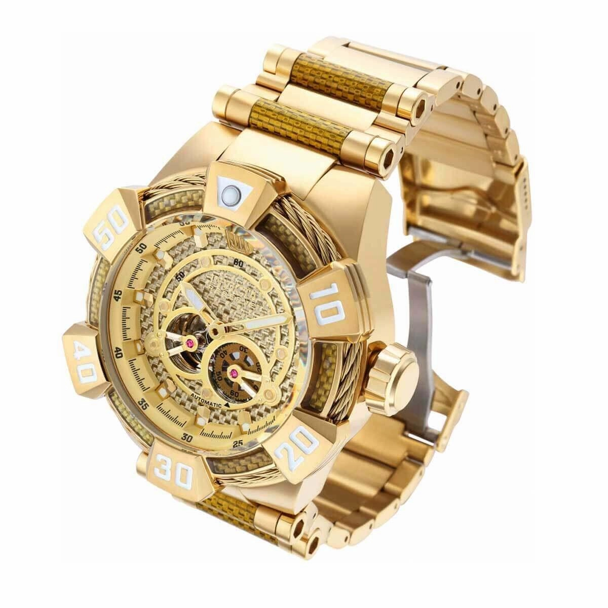 Invicta Men's Automatic Watch - Jason Taylor Gold Tone Glass Fiber Dial Steel | 36297