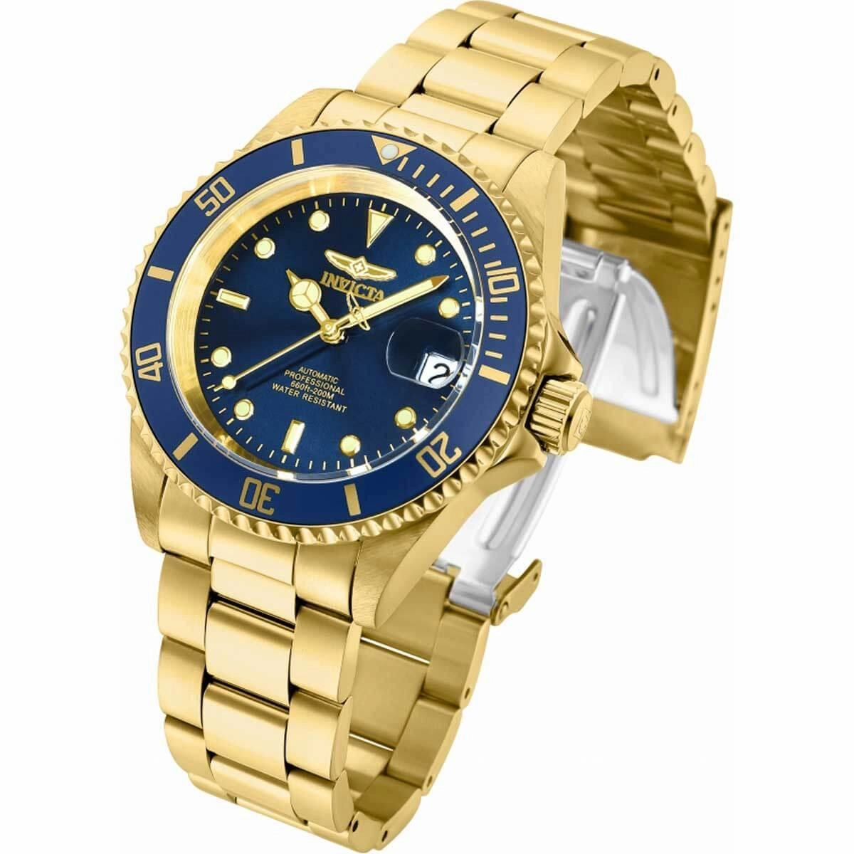 Invicta Men's Automatic Watch - Pro Diver Blue Dial Yellow Gold Steel Bracelet | 35699