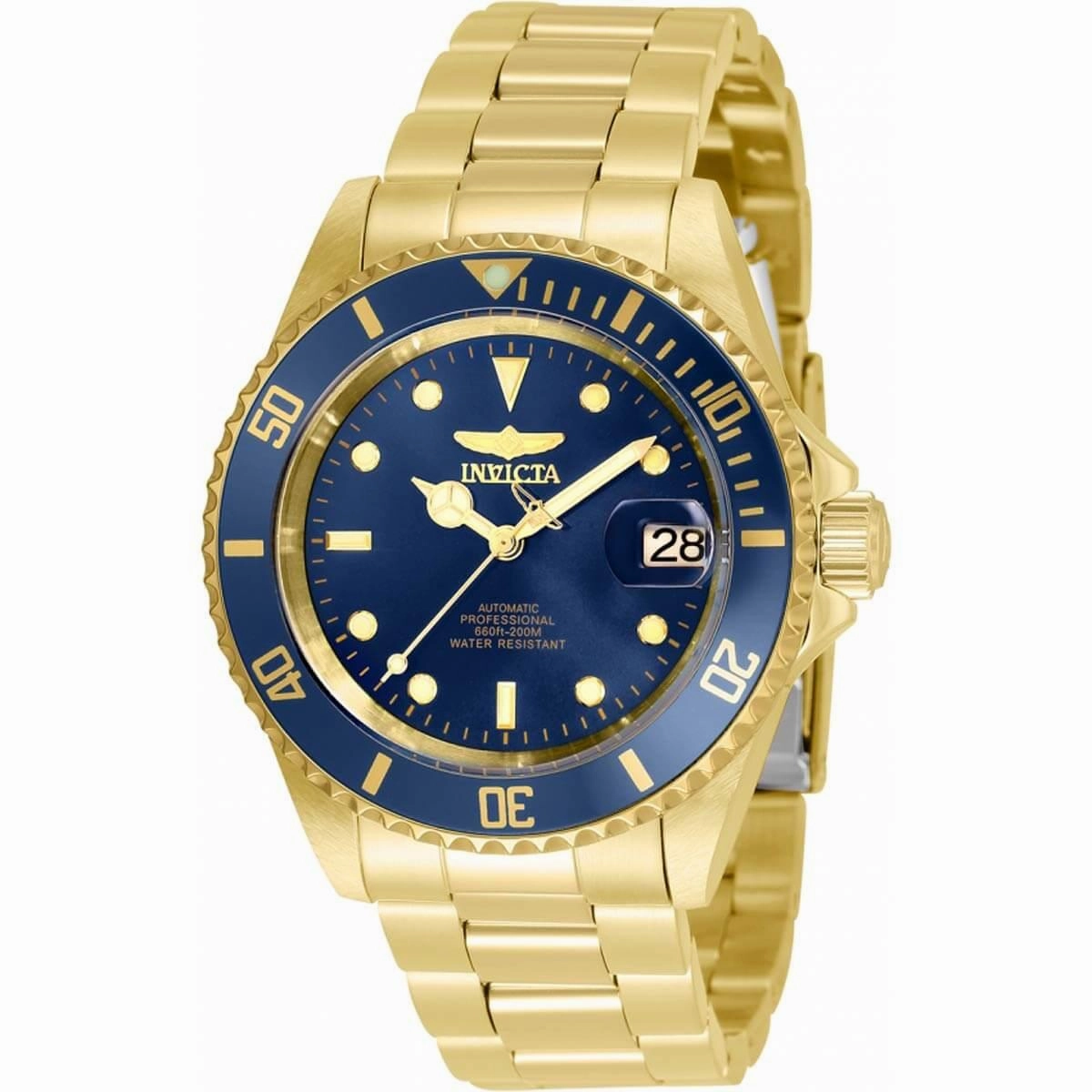 Invicta Men's Automatic Watch - Pro Diver Blue Dial Yellow Gold Steel Bracelet | 35699