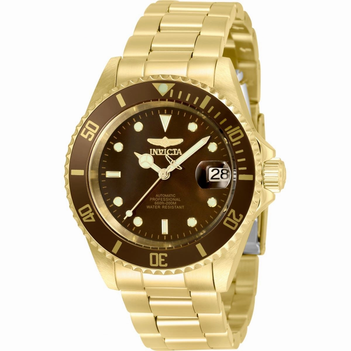 Invicta Men's Automatic Watch - Pro Diver Brown Dial Yellow Gold Bracelet | 35697