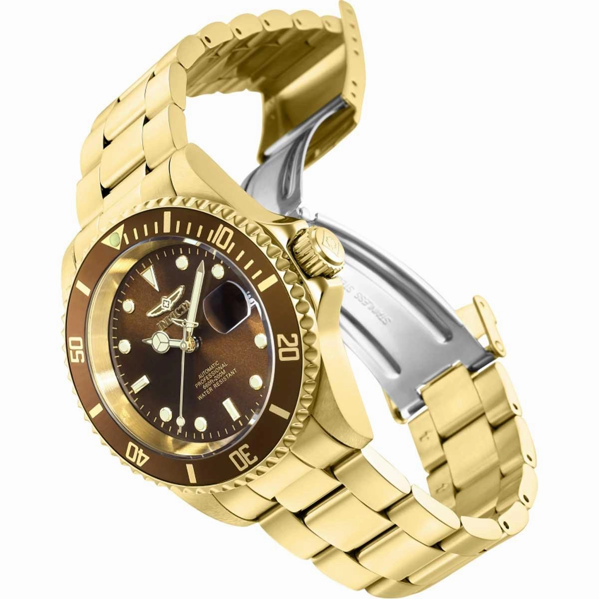 Invicta Men's Automatic Watch - Pro Diver Brown Dial Yellow Gold Bracelet | 35697