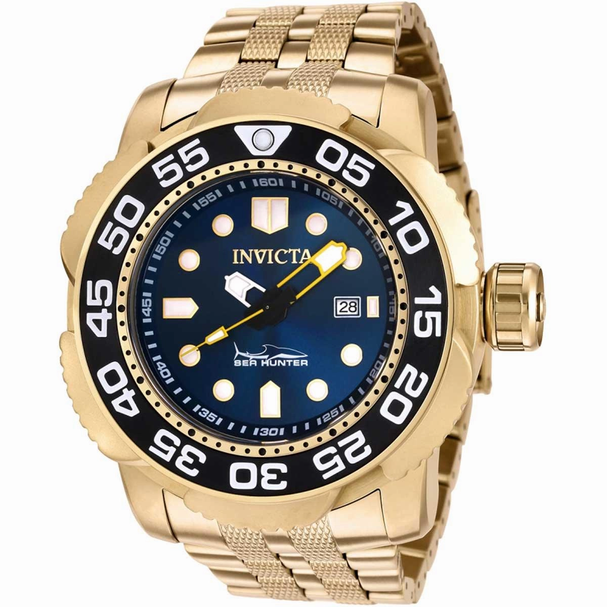 Invicta Men's Automatic Watch - Sea Hunter Blue Dial Yellow Gold Bracelet | 36378