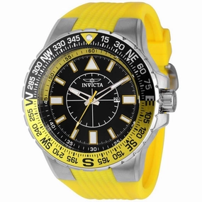 Invicta Men's Aviator Watch - Quartz Compass Black Dial Yellow Rubber Strap | 36981