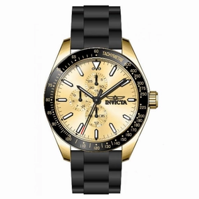 Invicta Men's Chrono Watch - Aviator Yellow Gold Case Black Silicone Strap | 38405