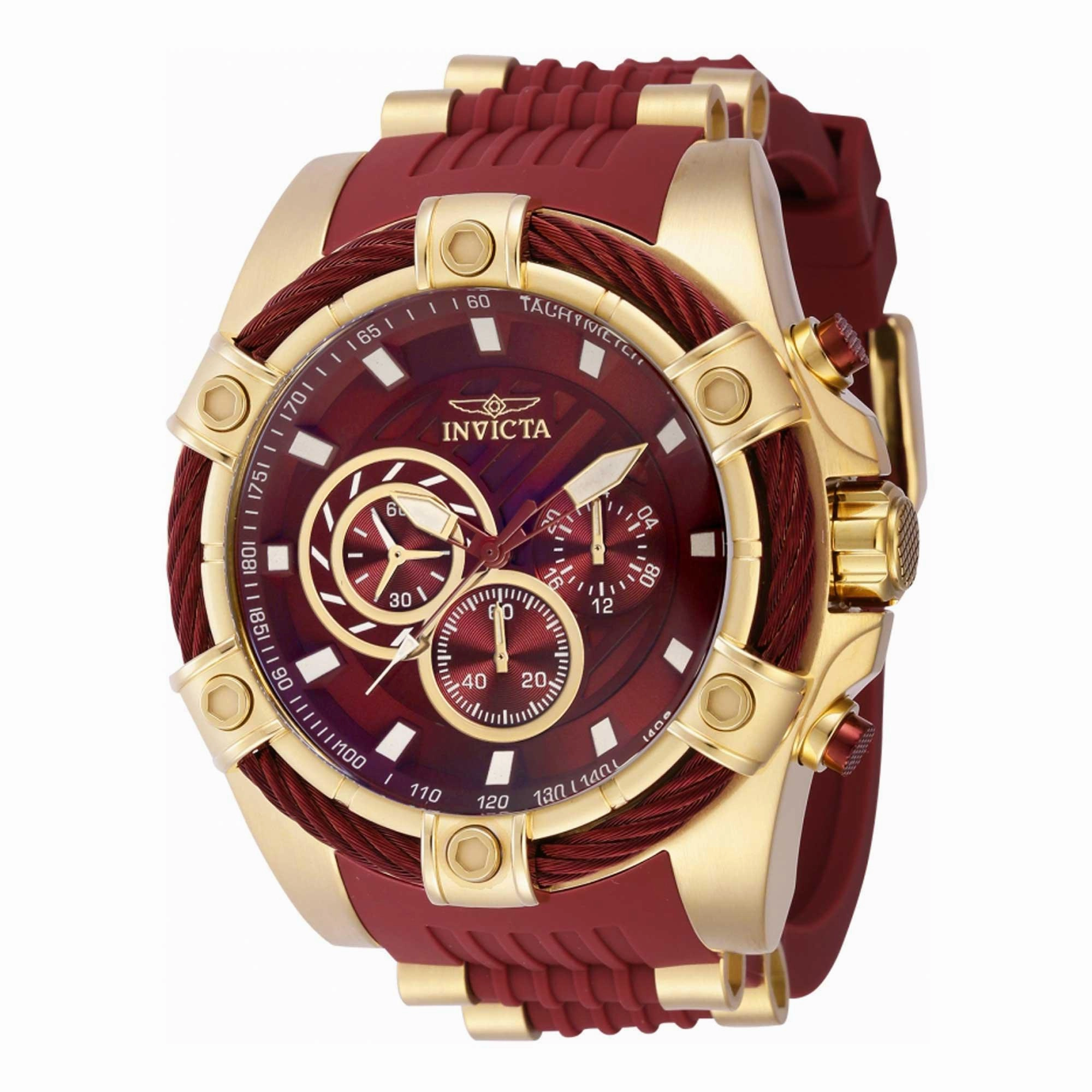 Invicta Men's Chrono Watch - Bolt Yellow Gold Steel and Red Rubber Strap | 40798