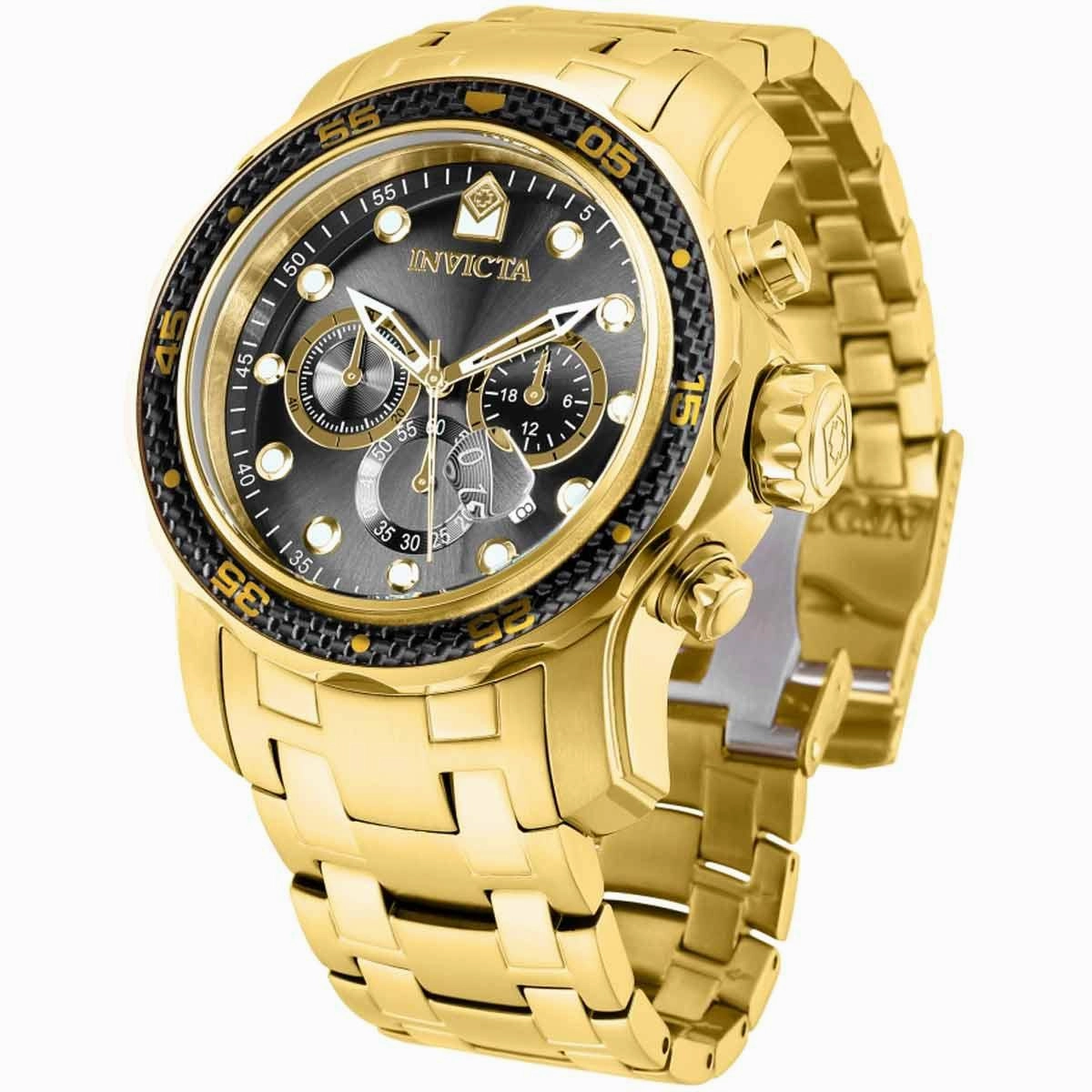 Invicta Men's Chrono Watch - Pro Diver Quartz Black and Gold Dial Bracelet | 35398