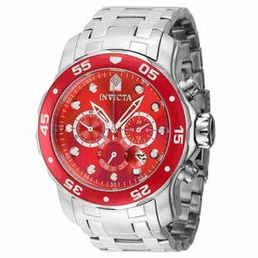 Invicta Men's Chrono Watch - Pro Diver Scuba Red Dial Silver Tone Bracelet | 40192