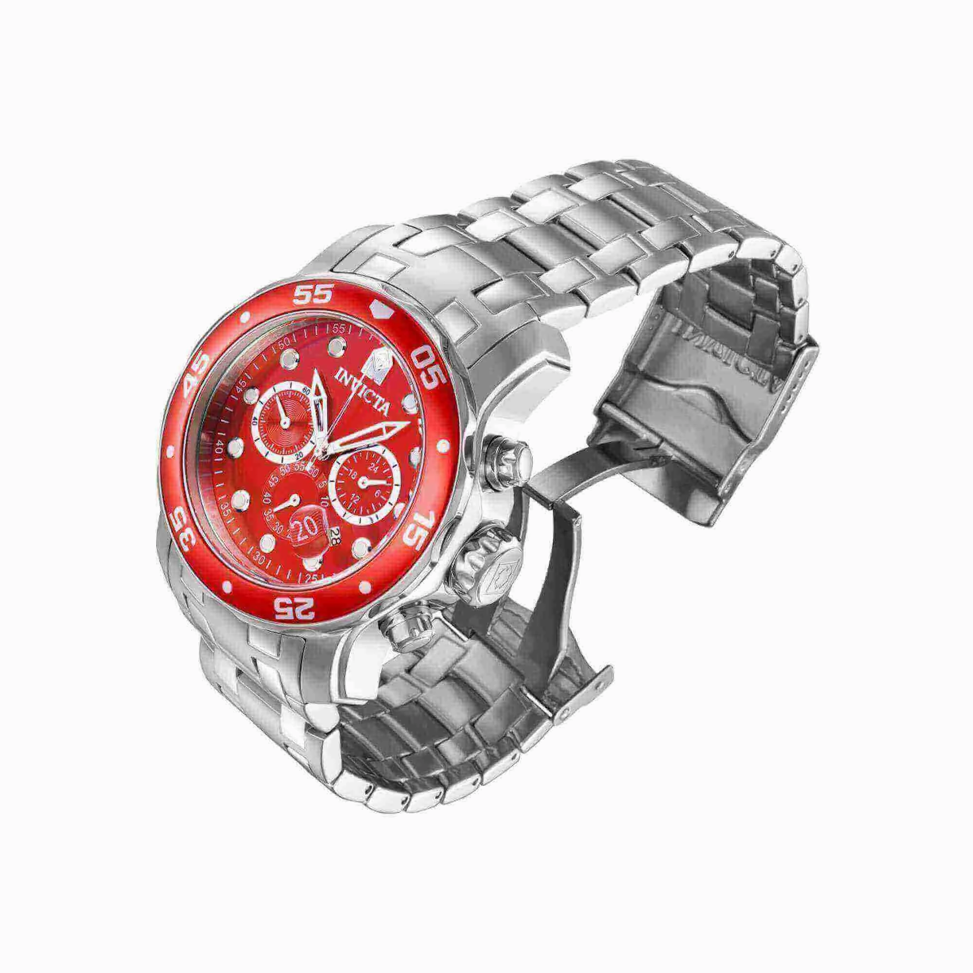 Invicta Men's Chrono Watch - Pro Diver Scuba Red Dial Silver Tone Bracelet | 40192