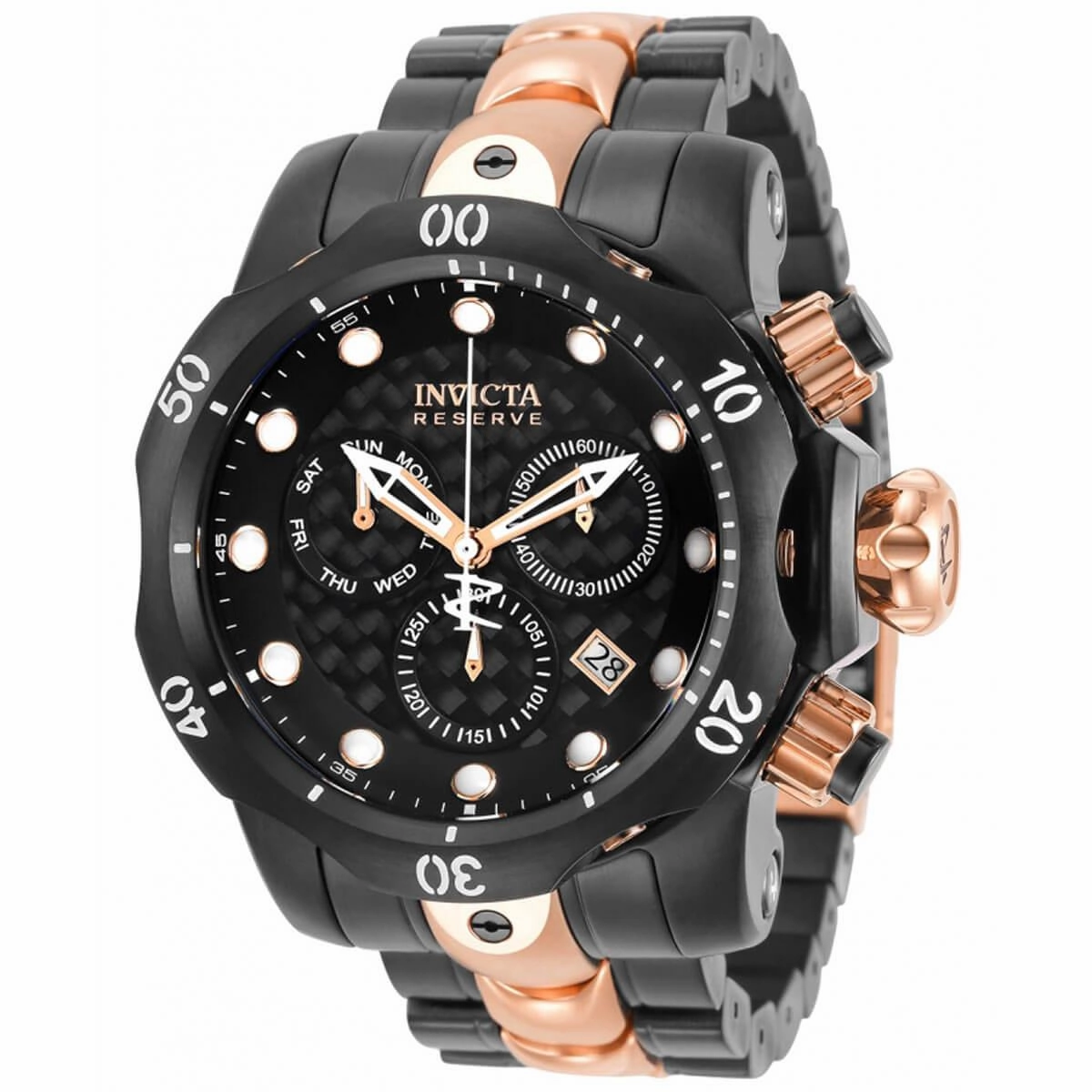Invicta Men's Chrono Watch - Reserve Venom TT Black and Rose Gold Bracelet | 32130