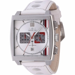Invicta Men's Chrono Watch - S1 Rally Silver Tone Dial White Leather Strap | 46837