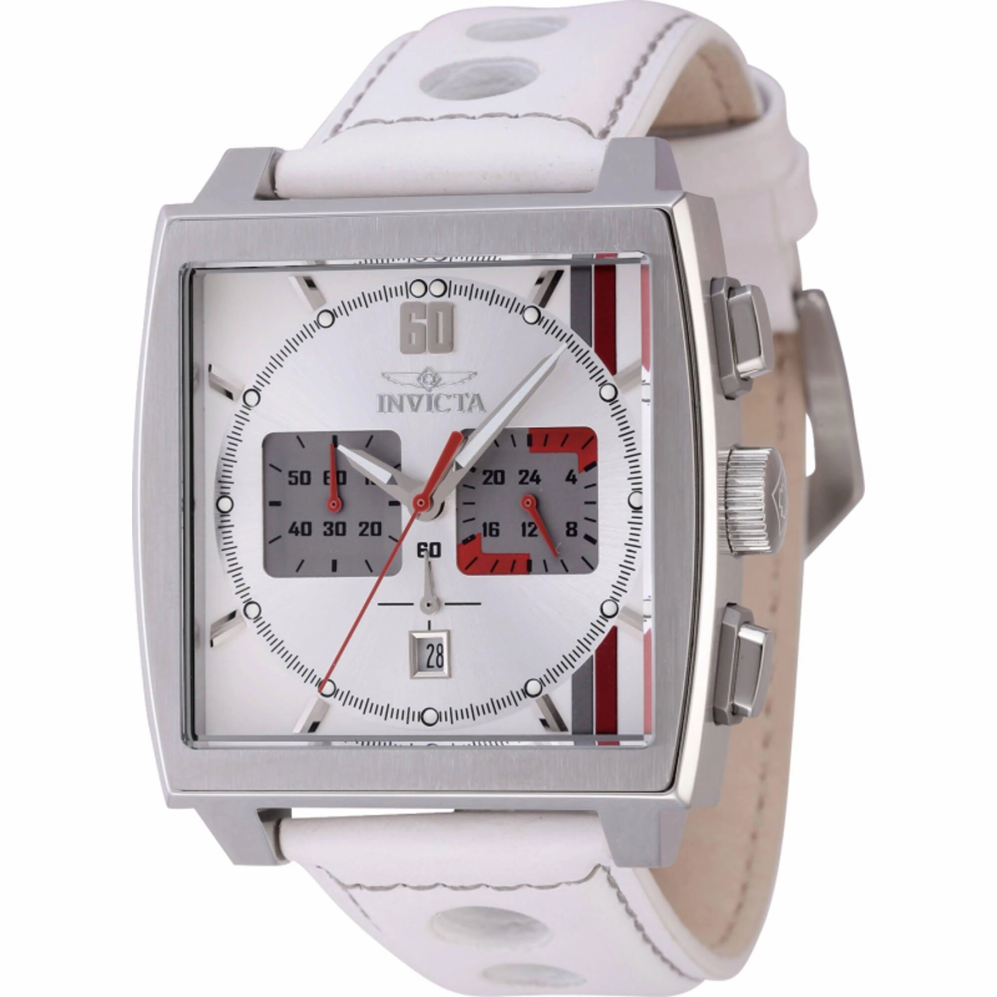 Invicta Men's Chrono Watch - S1 Rally Silver Tone Dial White Leather Strap | 46837