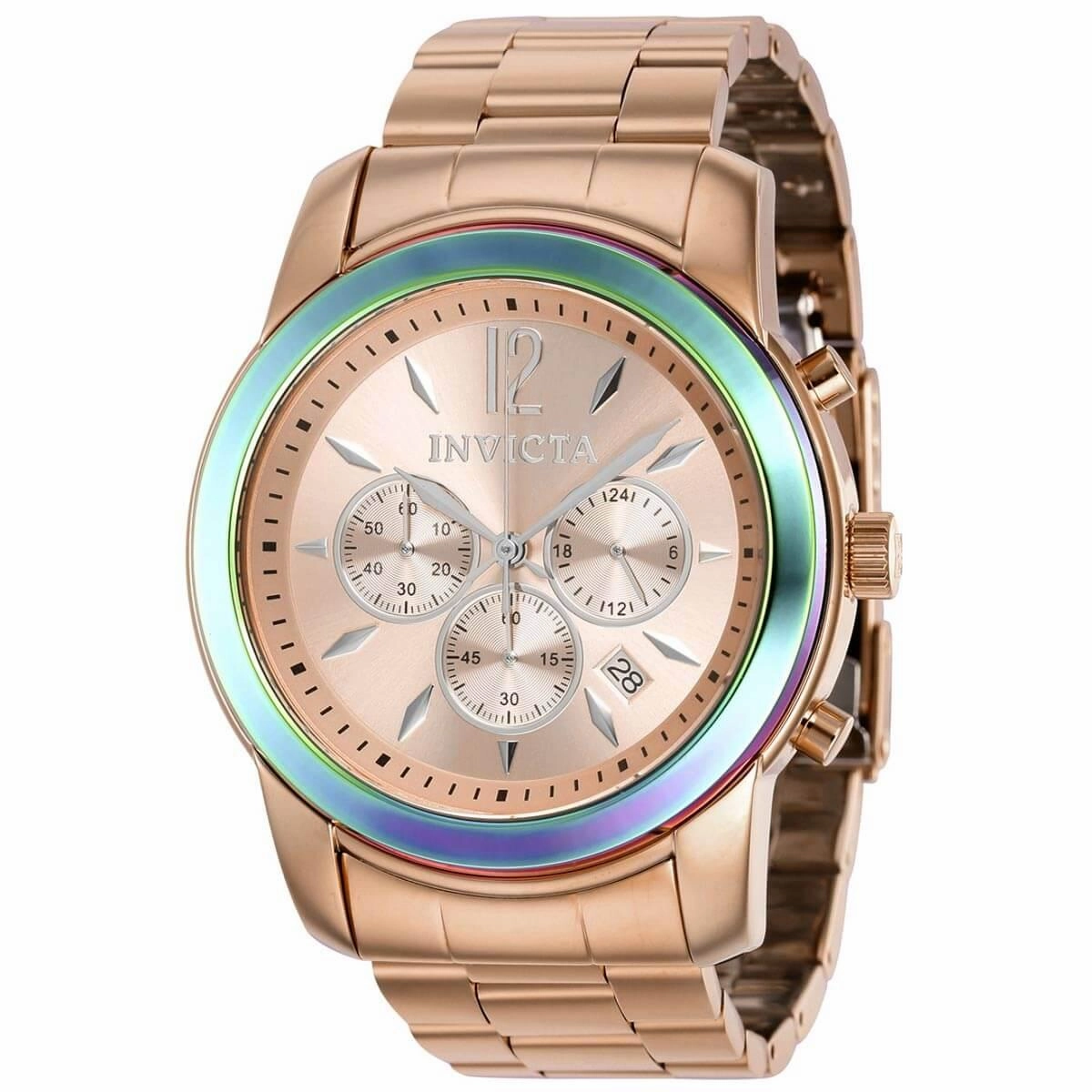 Invicta Men's Chrono Watch - Specialty iridescent Bezel Rose Gold Bracelet | 40493