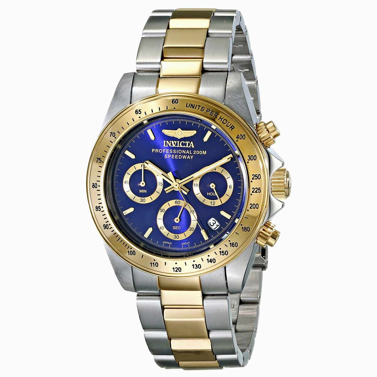 Invicta Men's Chronograph Two Tone Watch - Speedway Quartz Blue Dial Date | 3644