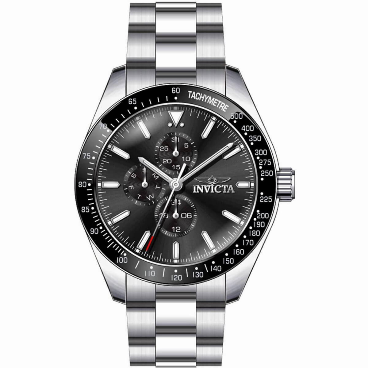 Invicta Men's Chronograph Watch - Aviator Black Bezel Silver Tone Bracelet | 38966