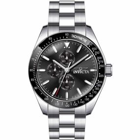 Invicta Men's Chronograph Watch - Aviator Black Bezel Silver Tone Bracelet | 38966