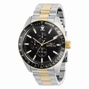 Invicta Men's Chronograph Watch - Aviator Black Bezel Two Tone Bracelet | 38969