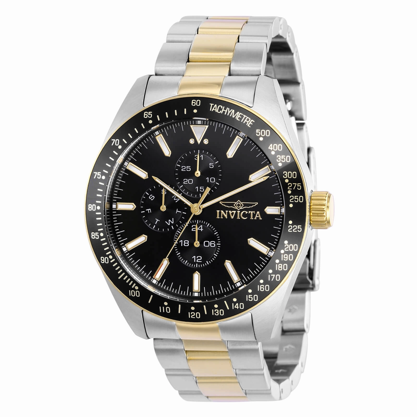 Invicta Men's Chronograph Watch - Aviator Black Bezel Two Tone Bracelet | 38969