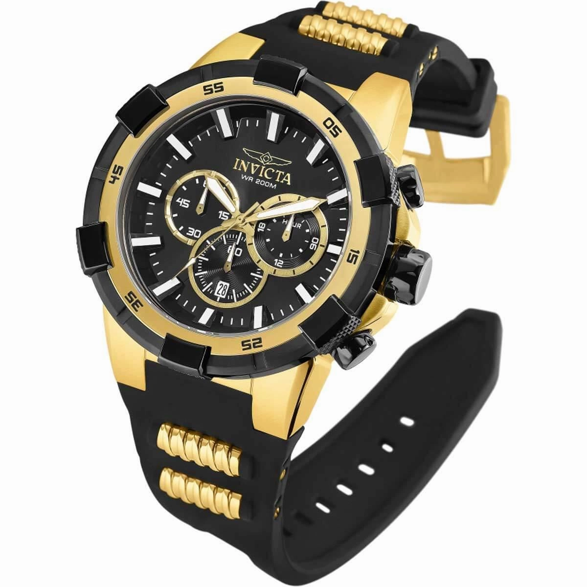 Invicta Men's Chronograph Watch - Aviator Black Dial Two Tone Strap | 25135