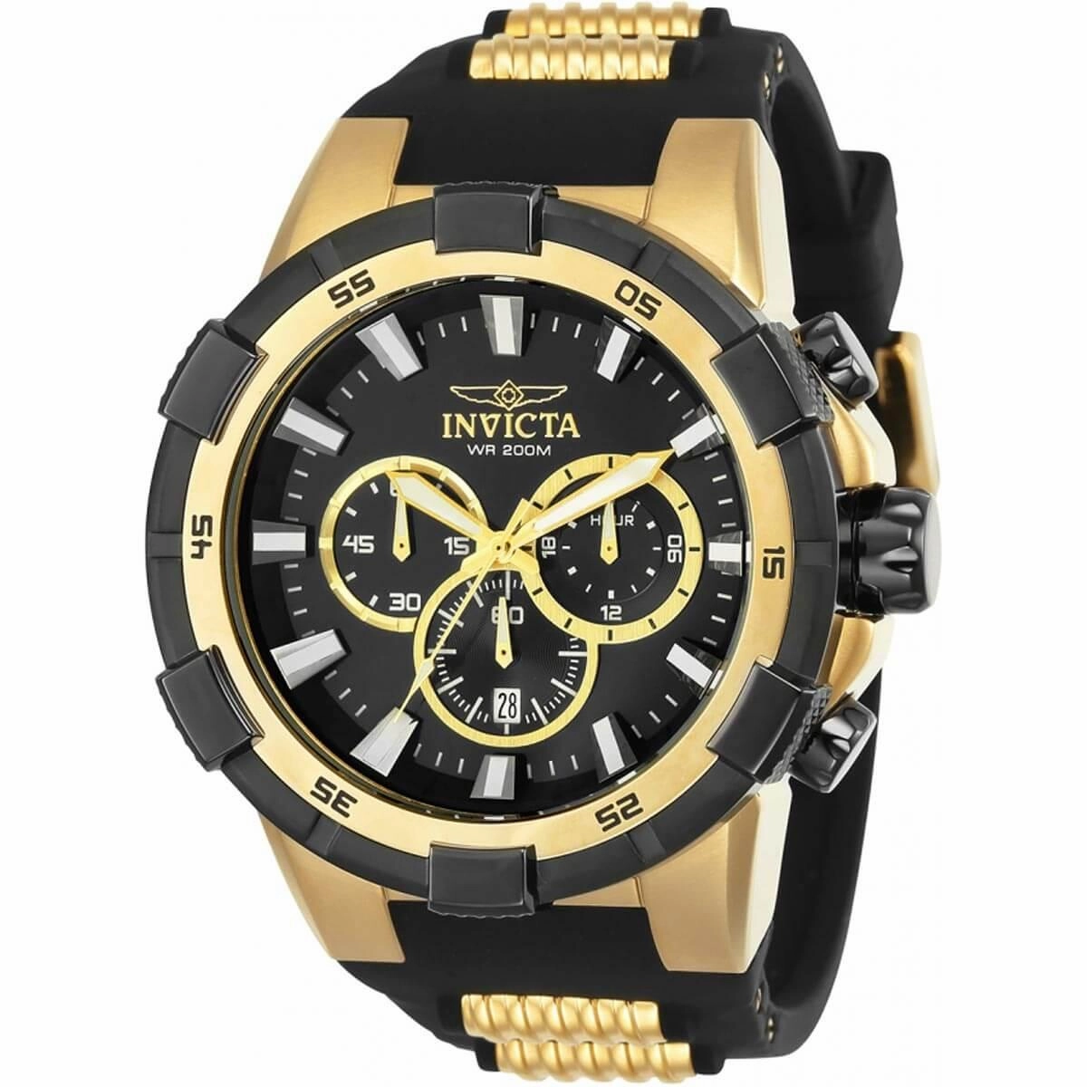 Invicta Men's Chronograph Watch - Aviator Black Dial Two Tone Strap | 25135