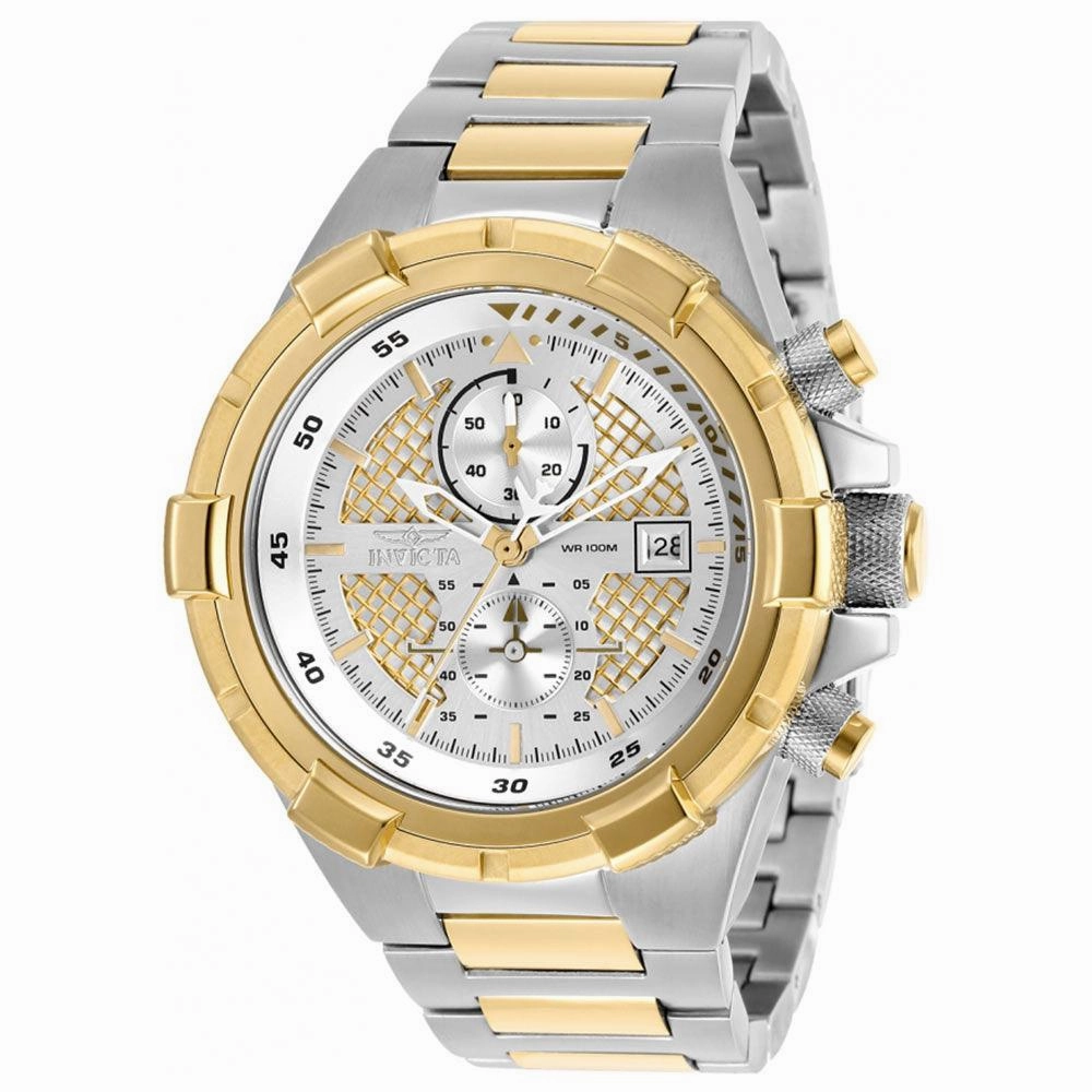 Invicta Men's Chronograph Watch - Aviator Quartz Silver & Gold Dial Bracelet | 28120