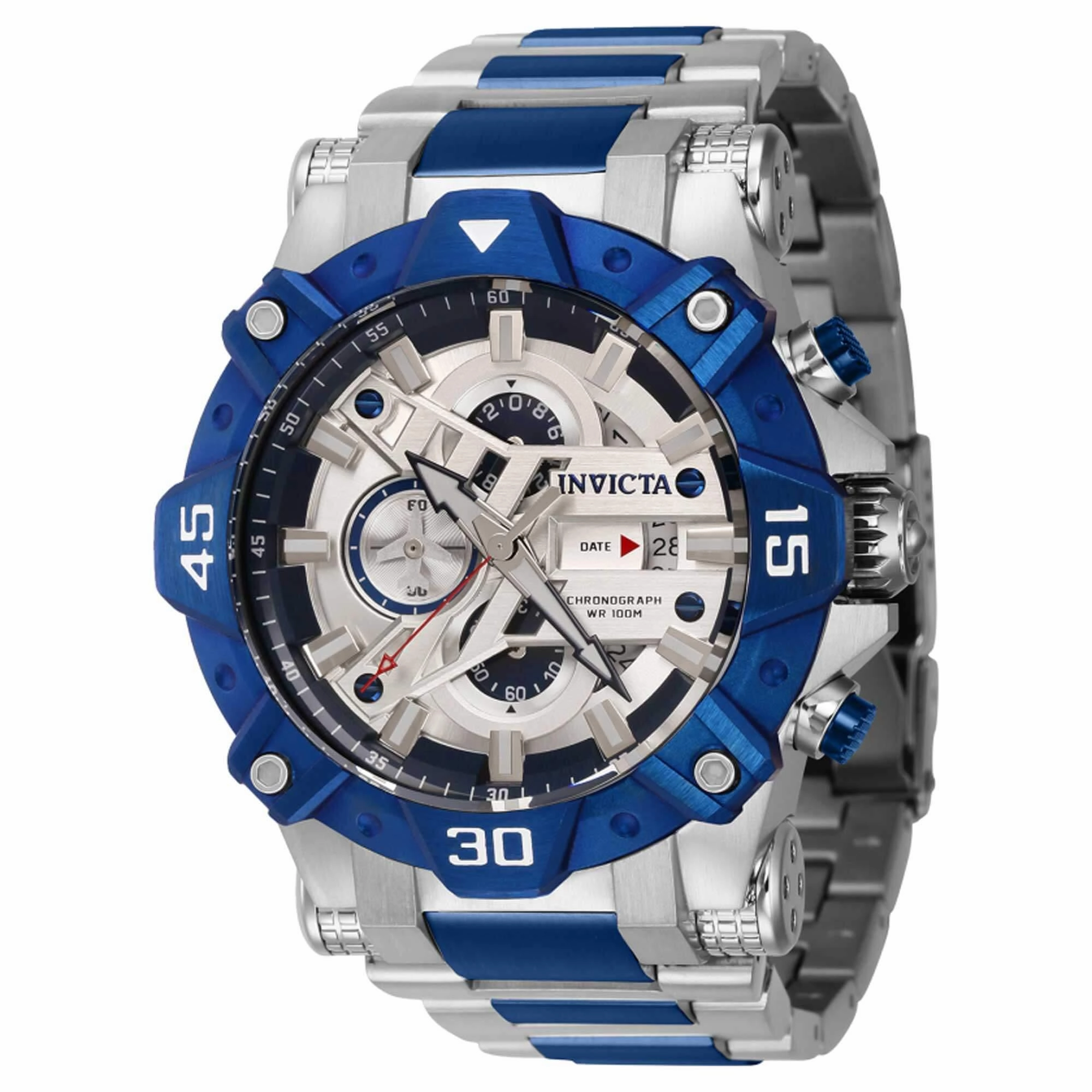 Invicta Men's Chronograph Watch - Aviator Silver Tone and Blue Dial Bracelet | 40184
