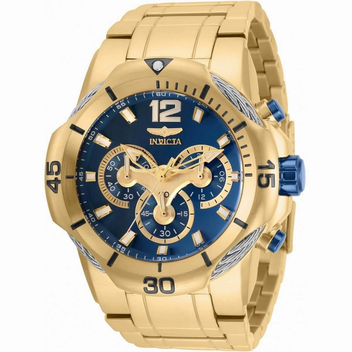 Invicta Men's Chronograph Watch - Bolt Blue Dial Yellow Gold Bracelet | 31165