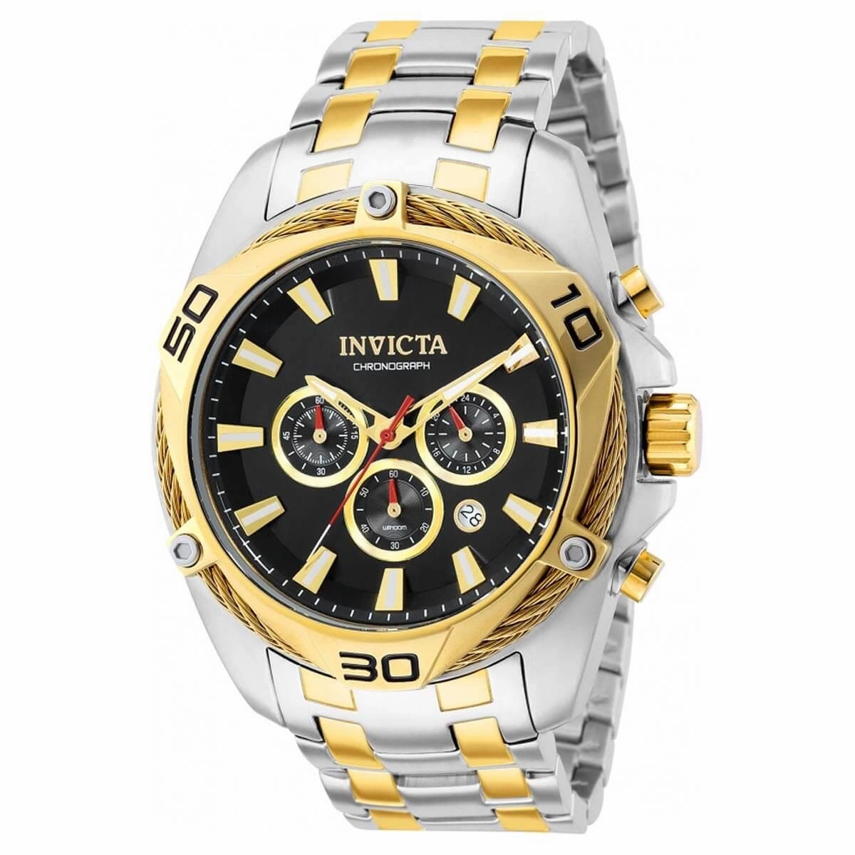 Invicta Men's Chronograph Watch - Bolt Quartz Black Dial Two Tone Bracelet | 38571