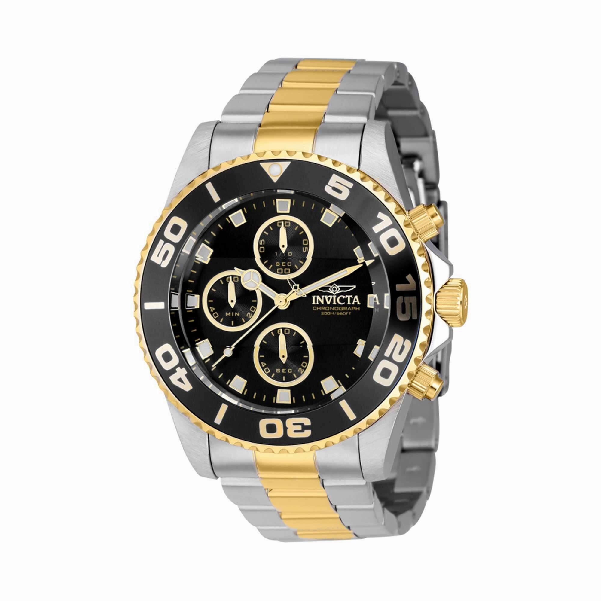 Invicta Men's Chronograph Watch - Pro Diver Black Dial Two Tone Bracelet | 43407