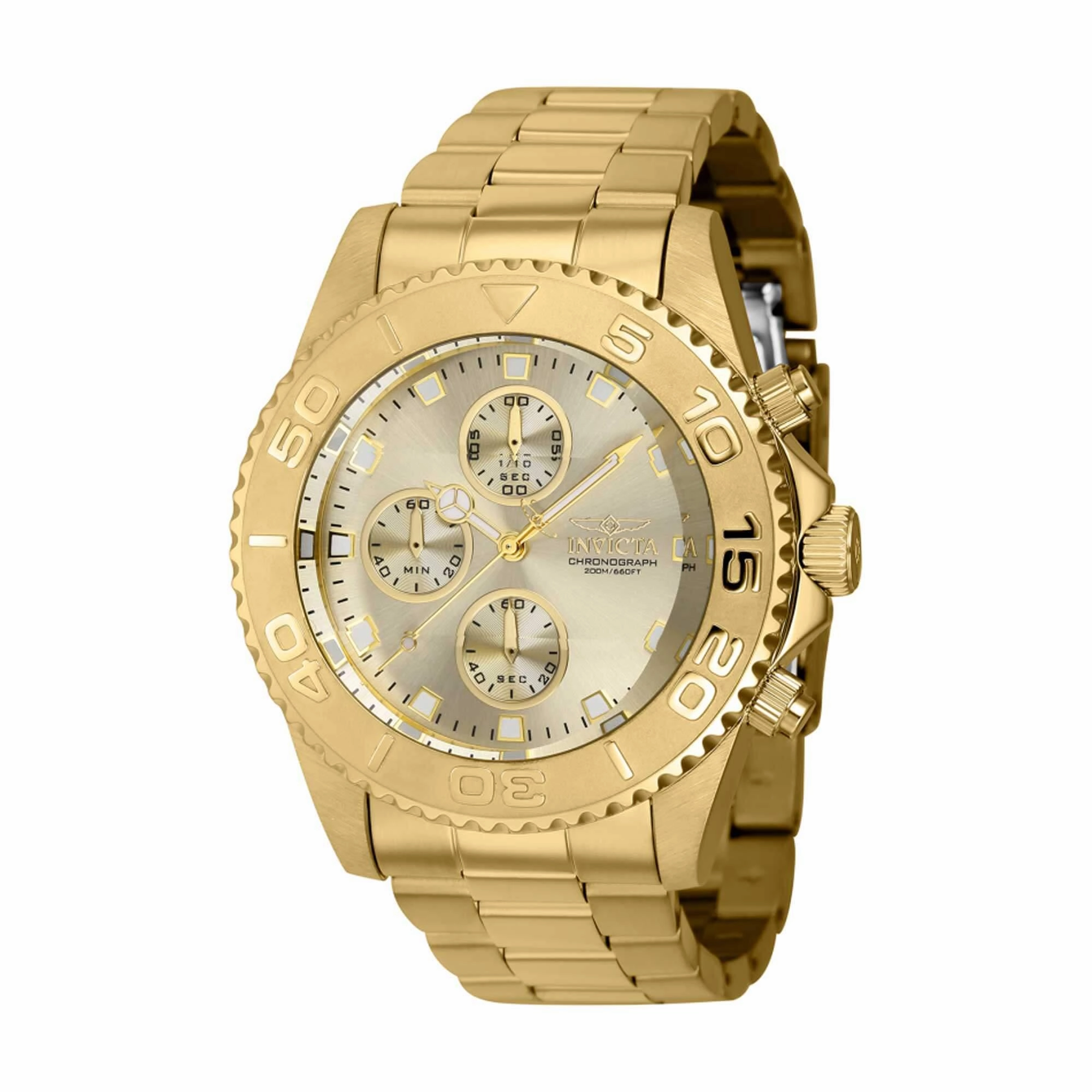 Invicta Men's Chronograph Watch - Pro Diver Champagne Dial Yellow Gold Case | 43410