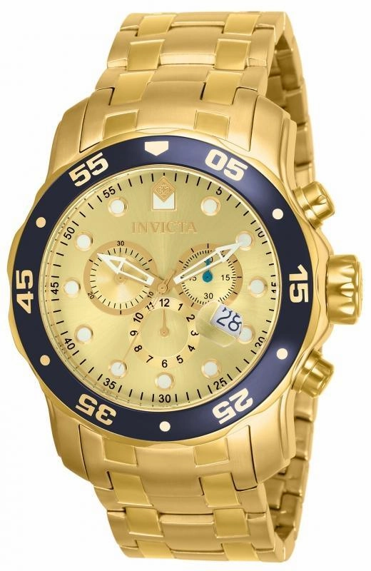 Invicta Men's Chronograph Watch - Pro Diver Gold Dial Yellow Gold Steel Dive | 80068