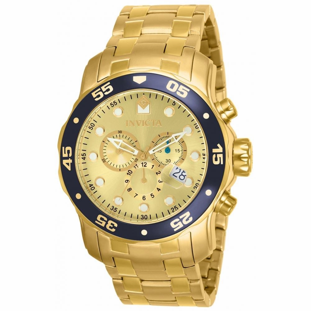 Invicta Men's Chronograph Watch - Pro Diver Gold Dial Yellow Gold Steel Dive | 80068