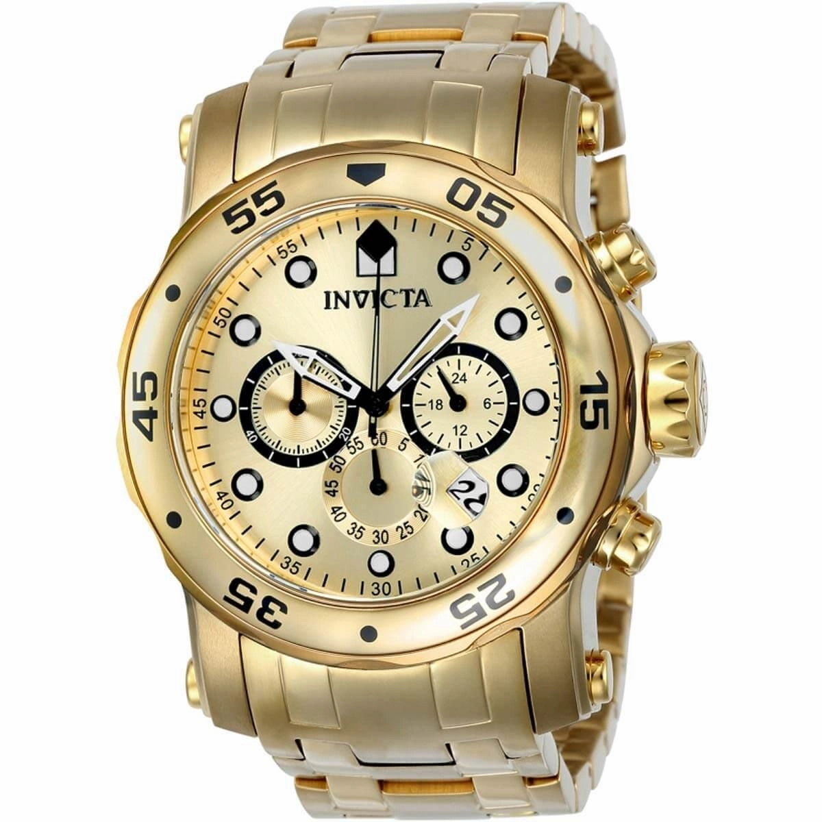 Invicta Men's Chronograph Watch - Pro Diver Gold Tone Dial Bracelet | 23652