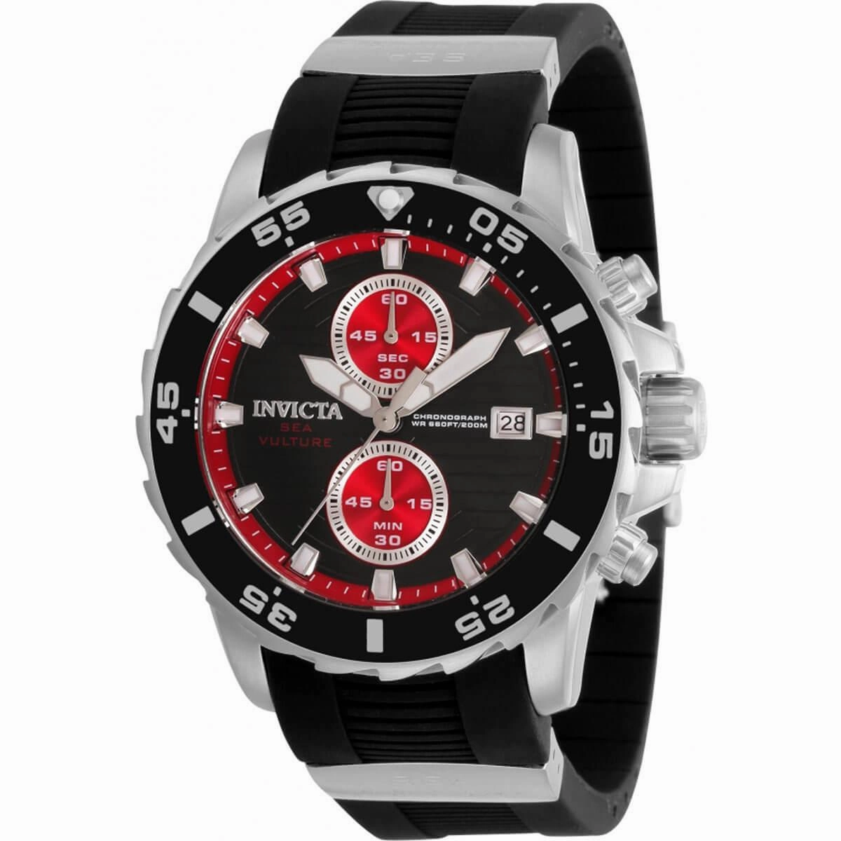 Invicta Men's Chronograph Watch - Sea Vulture Quartz Black and Red Dial Strap | 35034