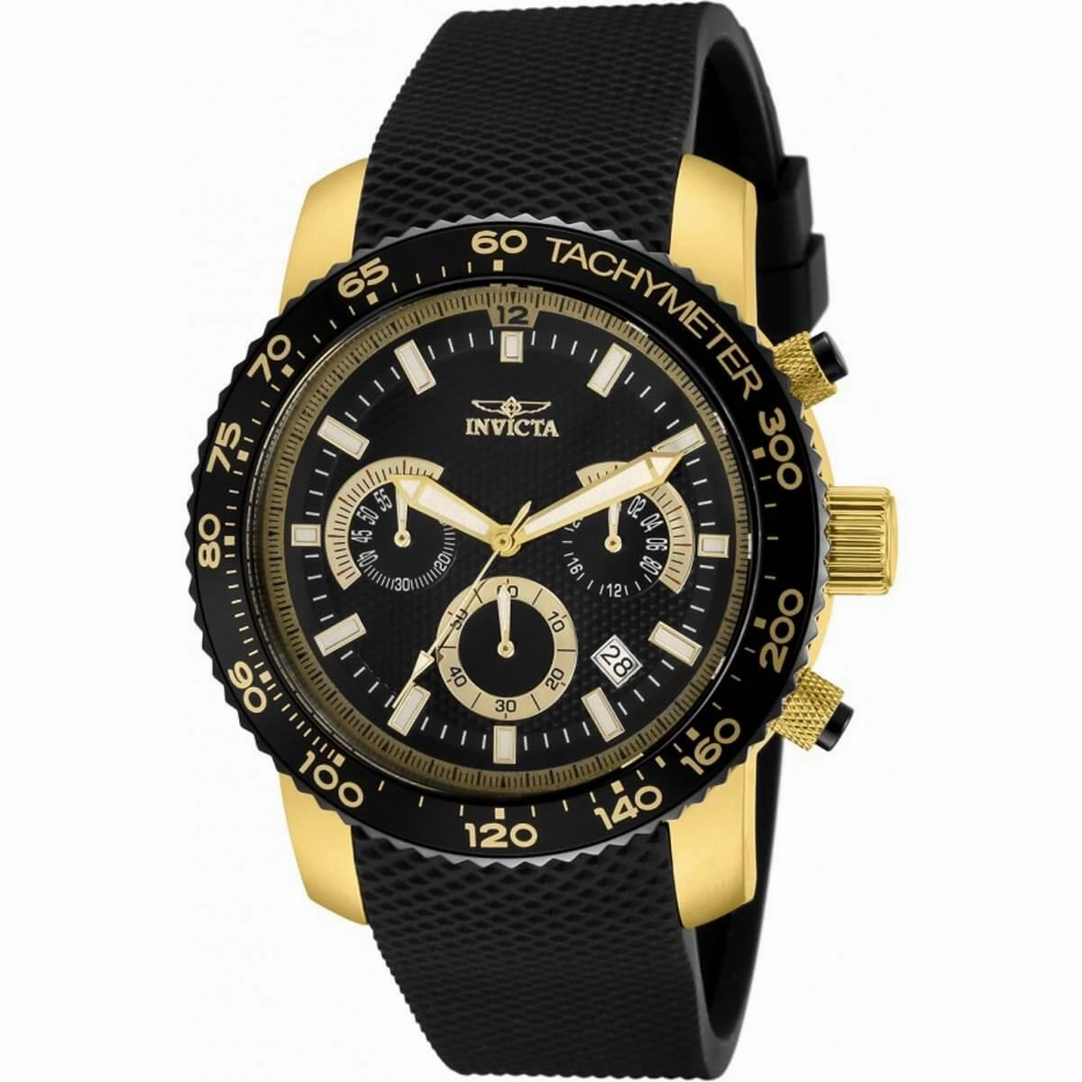 Invicta Men's Chronograph Watch - Specialty Yellow Gold Case Black Strap | 11293