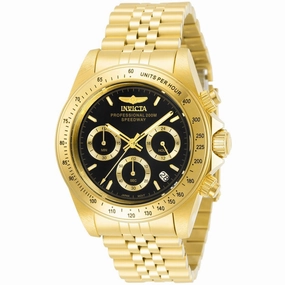 Invicta Men's Chronograph Watch - Speedway Black Dial Yellow Gold Bracelet | 31001