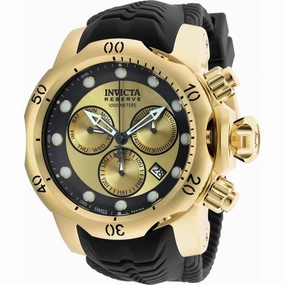 Invicta Men's Chronograph Watch - Venom Black and Gold Tone Dial Rubber Strap | 90147