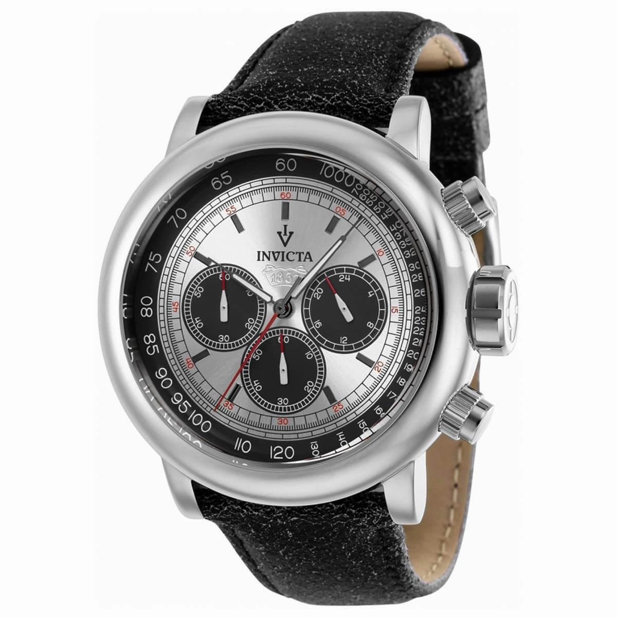 Invicta Men's Chronograph Watch - Vintage Silver Tone and Black Dial Strap | 37784